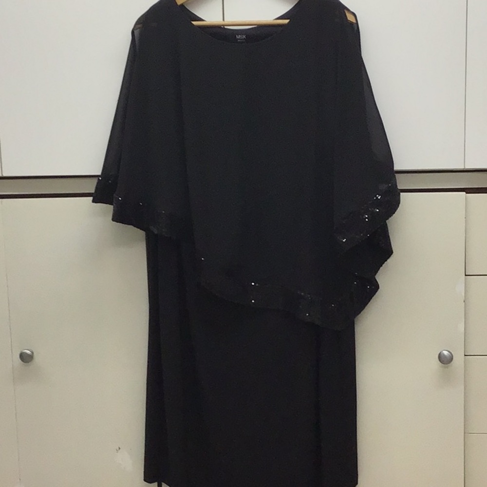 MSK Black Asymmetrical Flutter Sleeve Cocktail Dress
